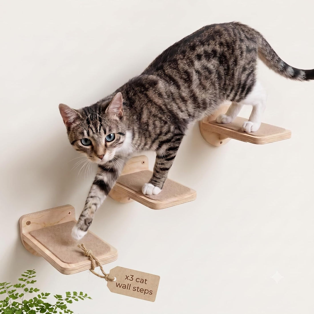 INICIO Cat Wall Stairs, Natural Wood