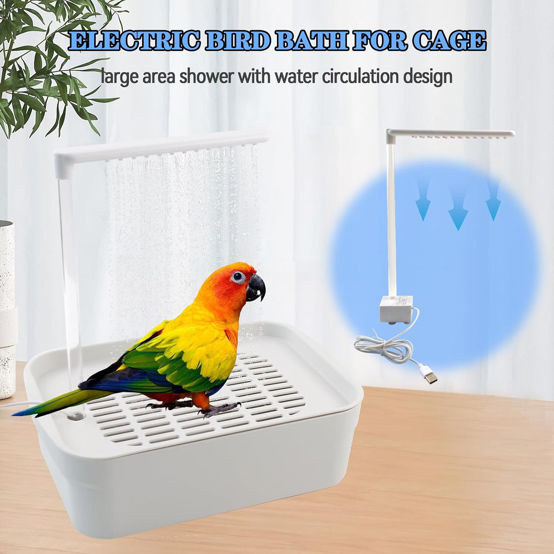MUYG Automatic Bird Shower with Pump,Electric Bird Bath for Cage