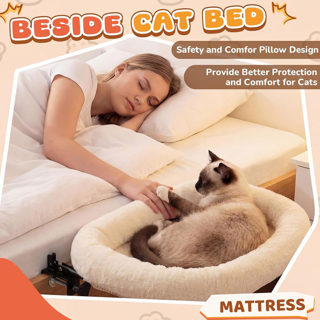Lewtemi Bedside Pet Bed, Hanging Cat Hammock Attached to Bed or Desk