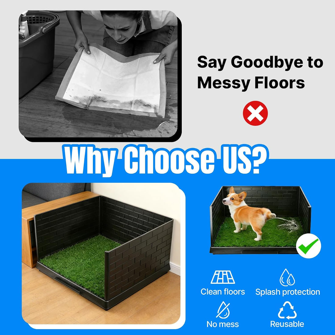 Dog Grass Pad with Tray and Drawer, Indoor Dog Potty Training System