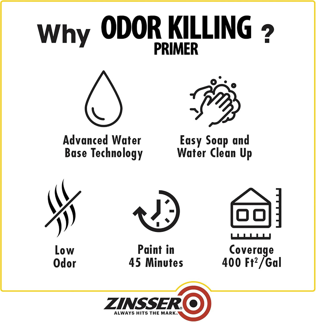 Rust-Oleum Zinsser 307648 Odor Killing Primer, White, Quart