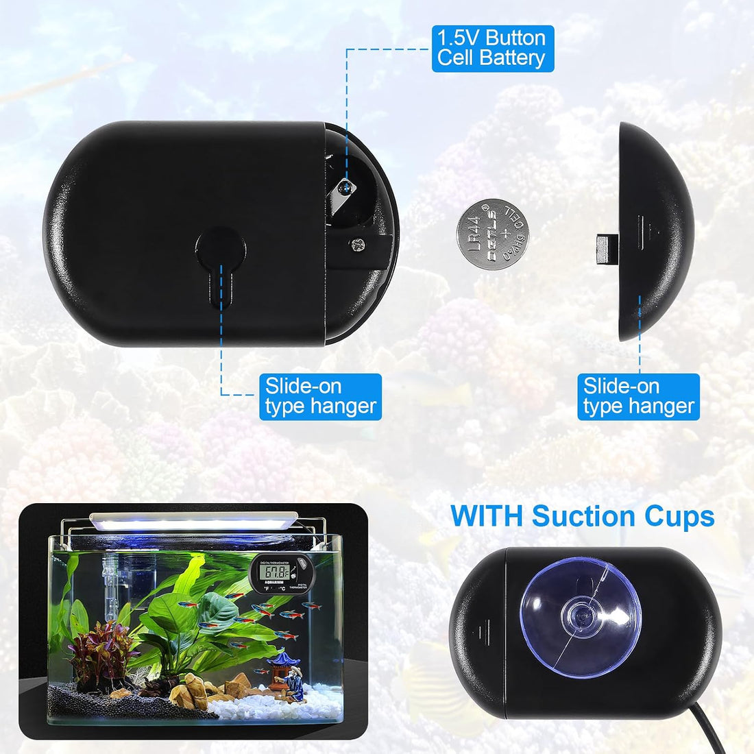 2pcs Aquarium Thermometer LCD Digital Fish Tank Thermometer