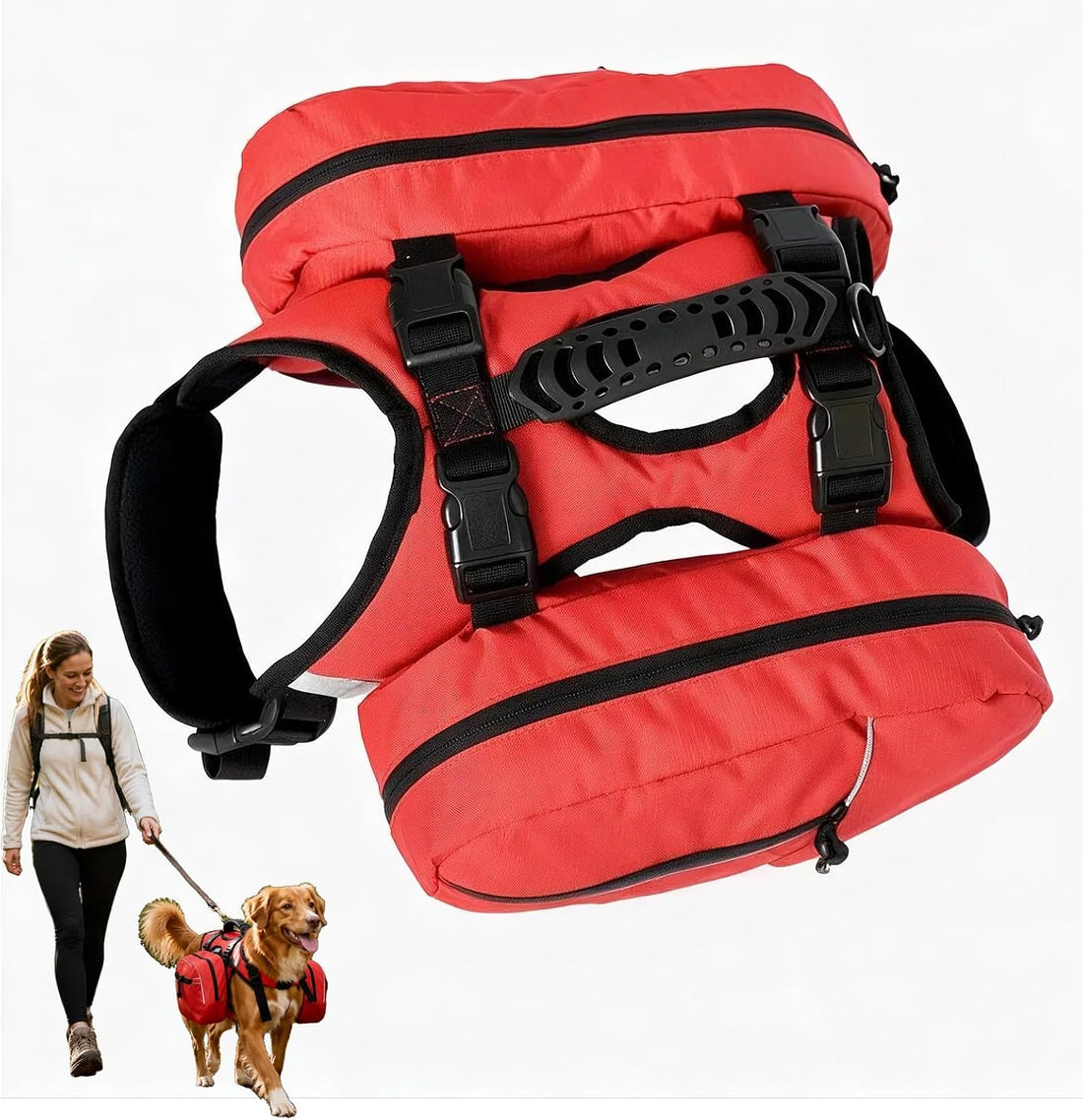 Dog Hiking Backpack, Dog Harness with Pockets Lightweight 2 in 1