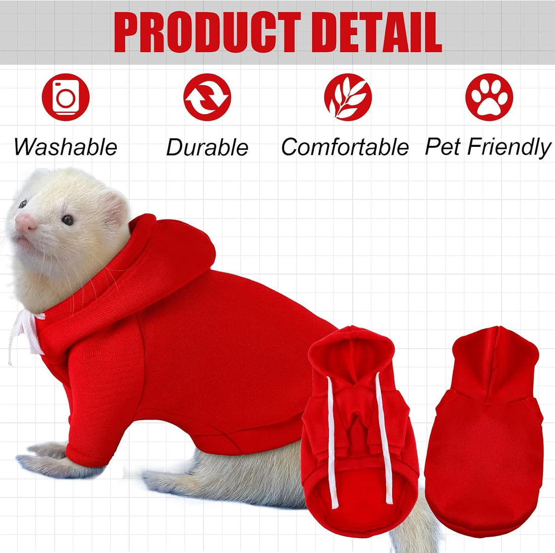 Foaincore 6 Pcs Ferret Clothes Hoodie Sweater Leash Harness Set Grey