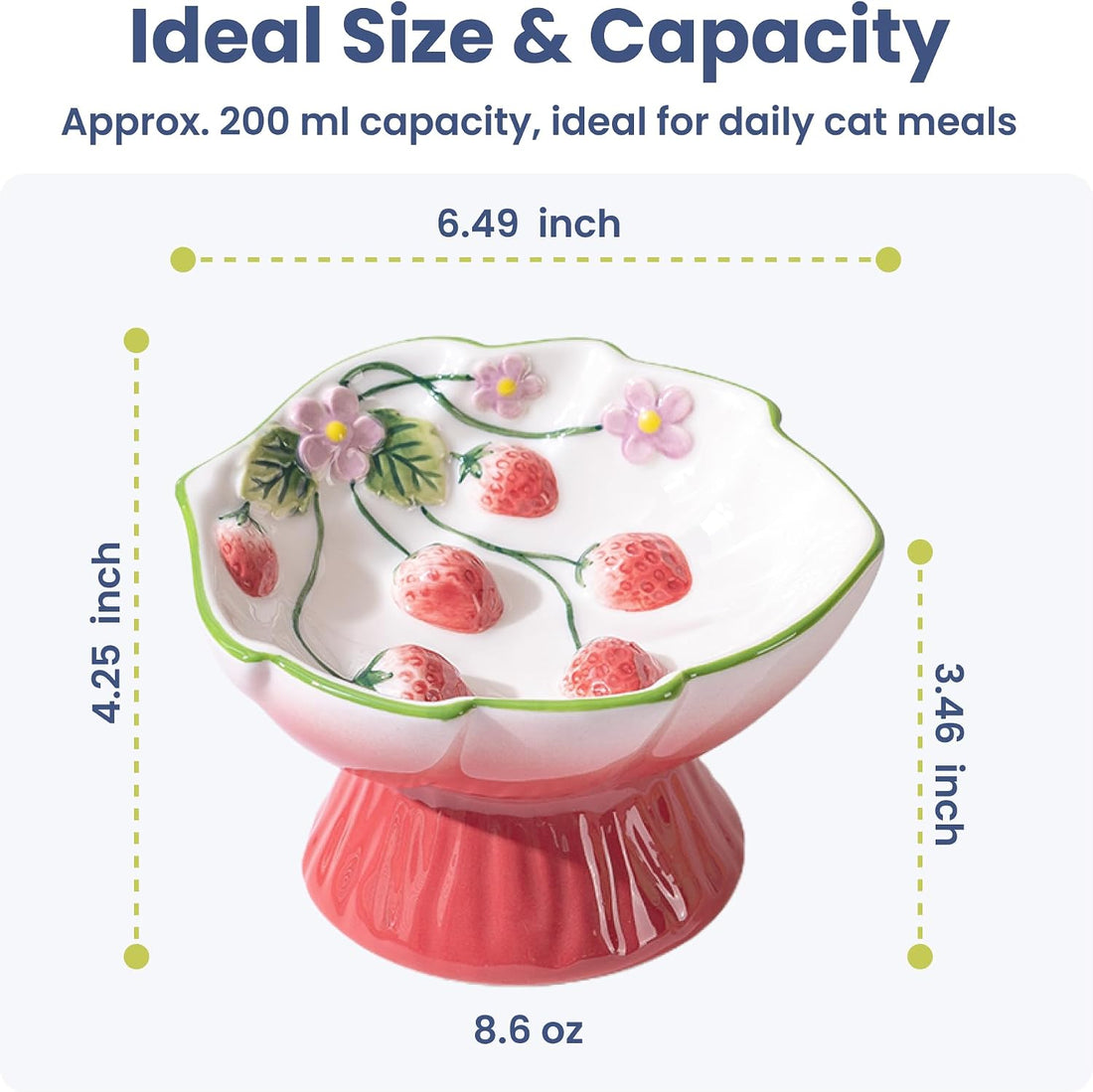 Elevated Cat Food Bowl with Strawberry Blooms by PawsPik