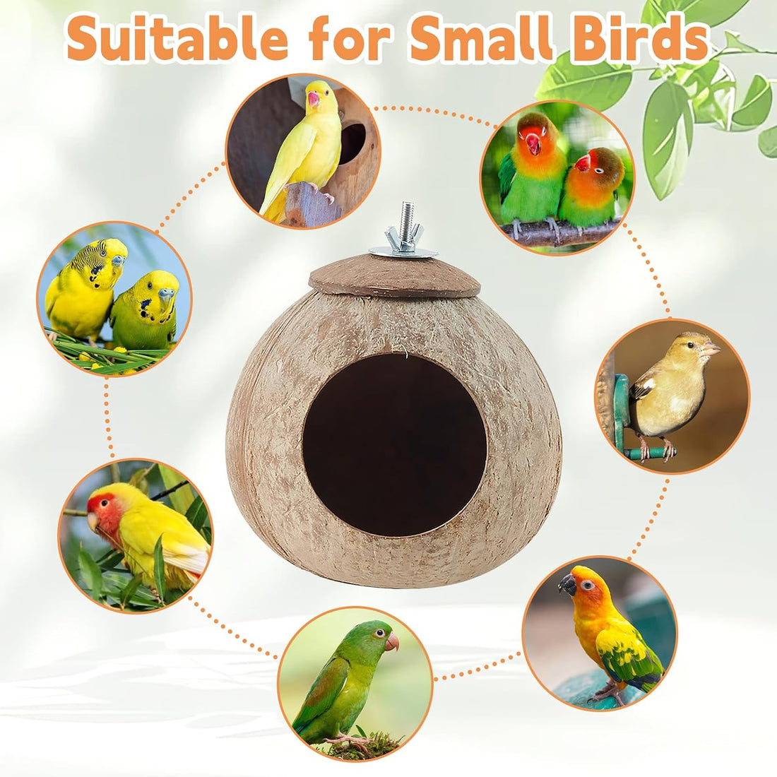 Bird Coconut House for Cage Natural Coconut Shell Parakeet Nest Hut