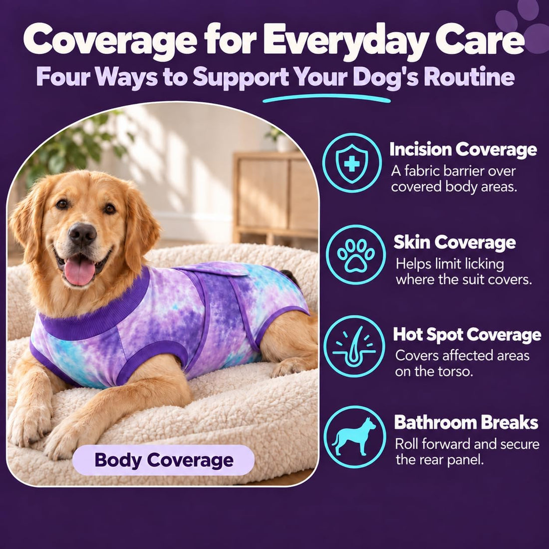 Recovery Suit for Dogs After Surgery, Tie-Dye Breathable Dog Bodysuit