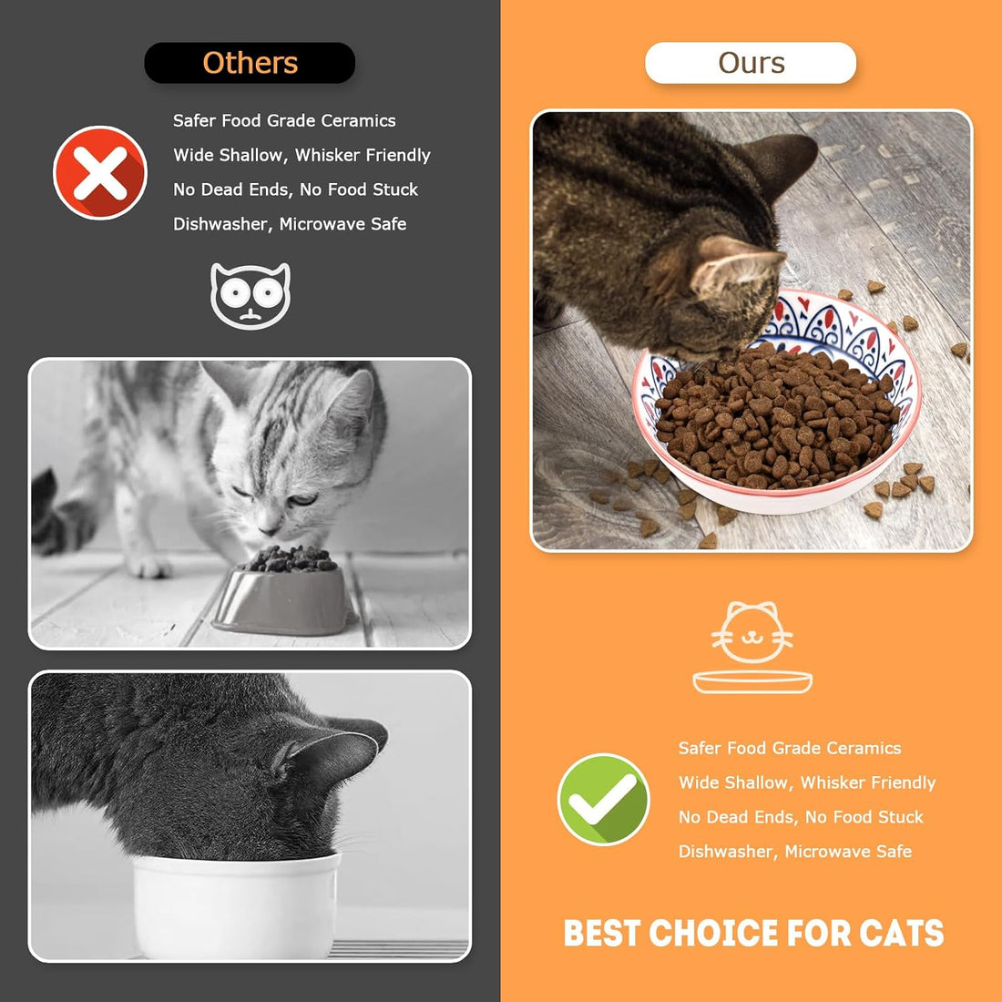 YEAHGO Cat Food Bowls for Indoor Cats Ceramic Cat Bowls Whisker
