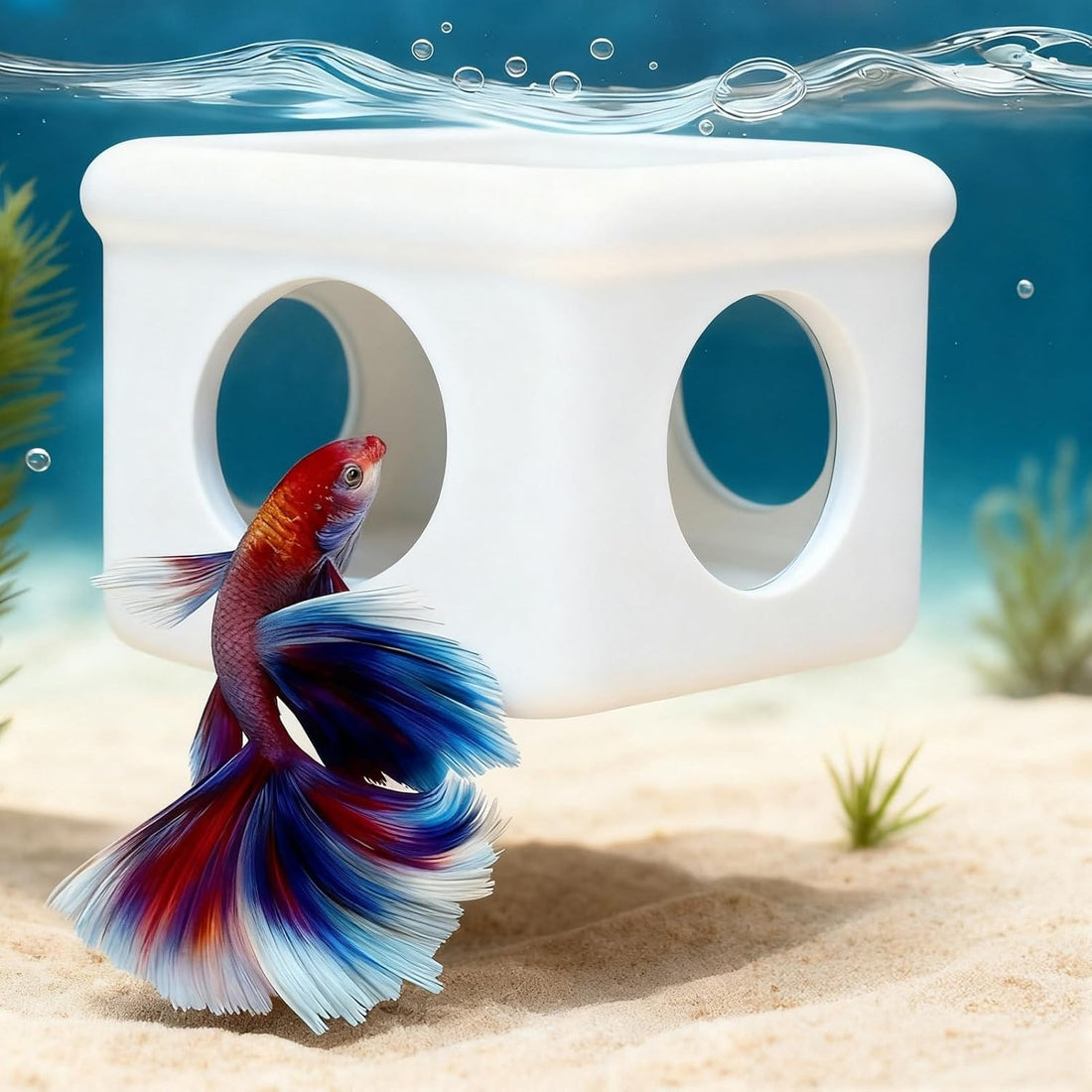 White Floating Betta Hideout with Round Side Holes