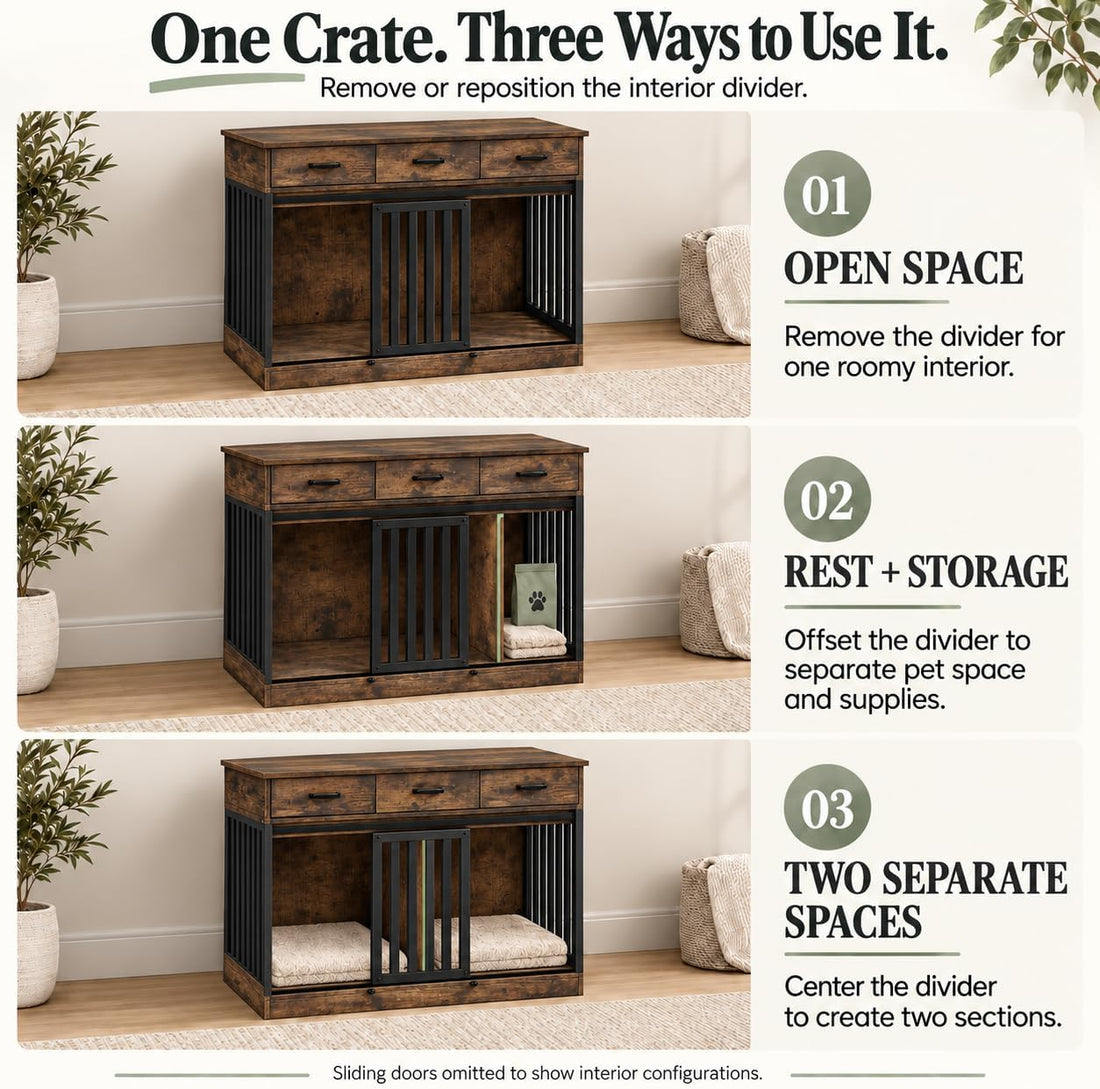 kepptory Furniture Dog Crate for Medium or 2 Small Dogs, Wooden Kennel
