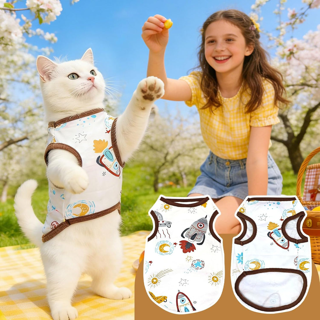 PETCARE Cute Cartoon Cat Shirts for Cats Only Soft Cotton Tshirts