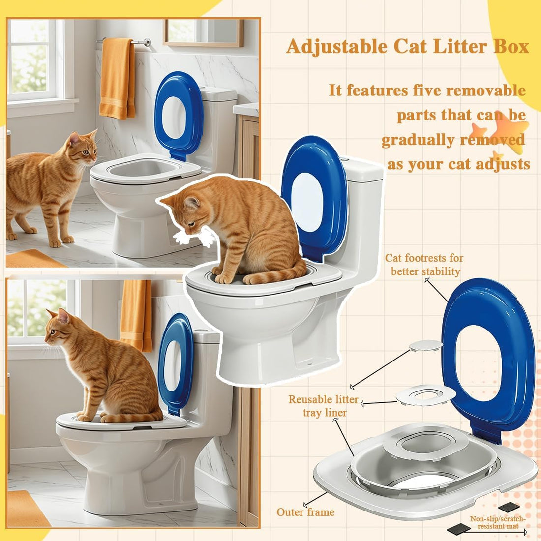 Cat Toilet Trainer Kit with Litter Scoop,5 Movable Parts
