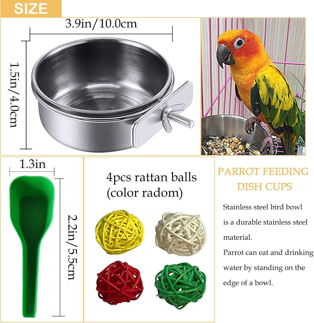 kathson Stainless Steel Bowls for Birds,4 Pcs Parrot Feeder Dish