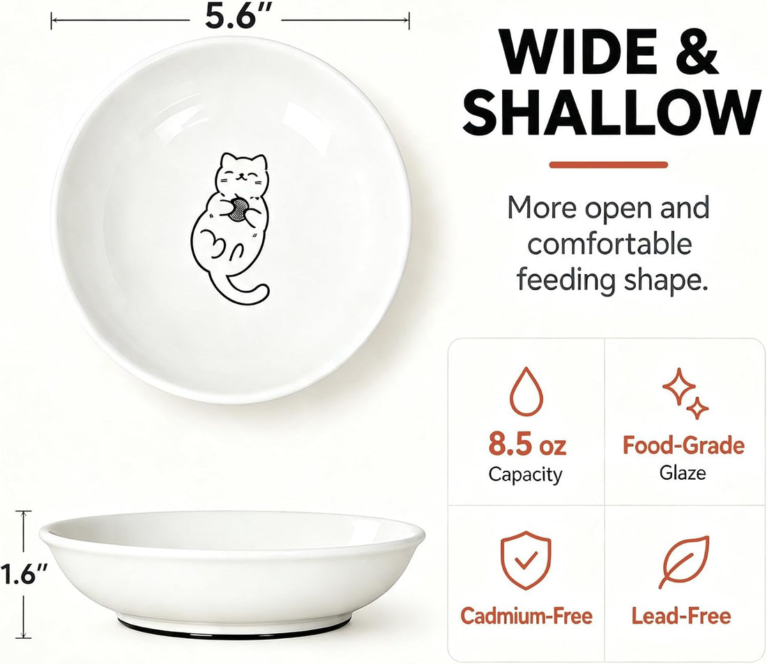 Non-Slip Cat Food Bowls, 6 Pack Whisker-Friendly Ceramic Bowls