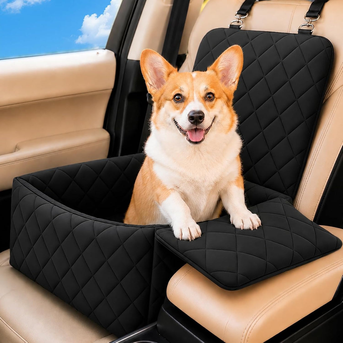 Dog Car Seat with Foldable Armrest for Small/Medium Dogs