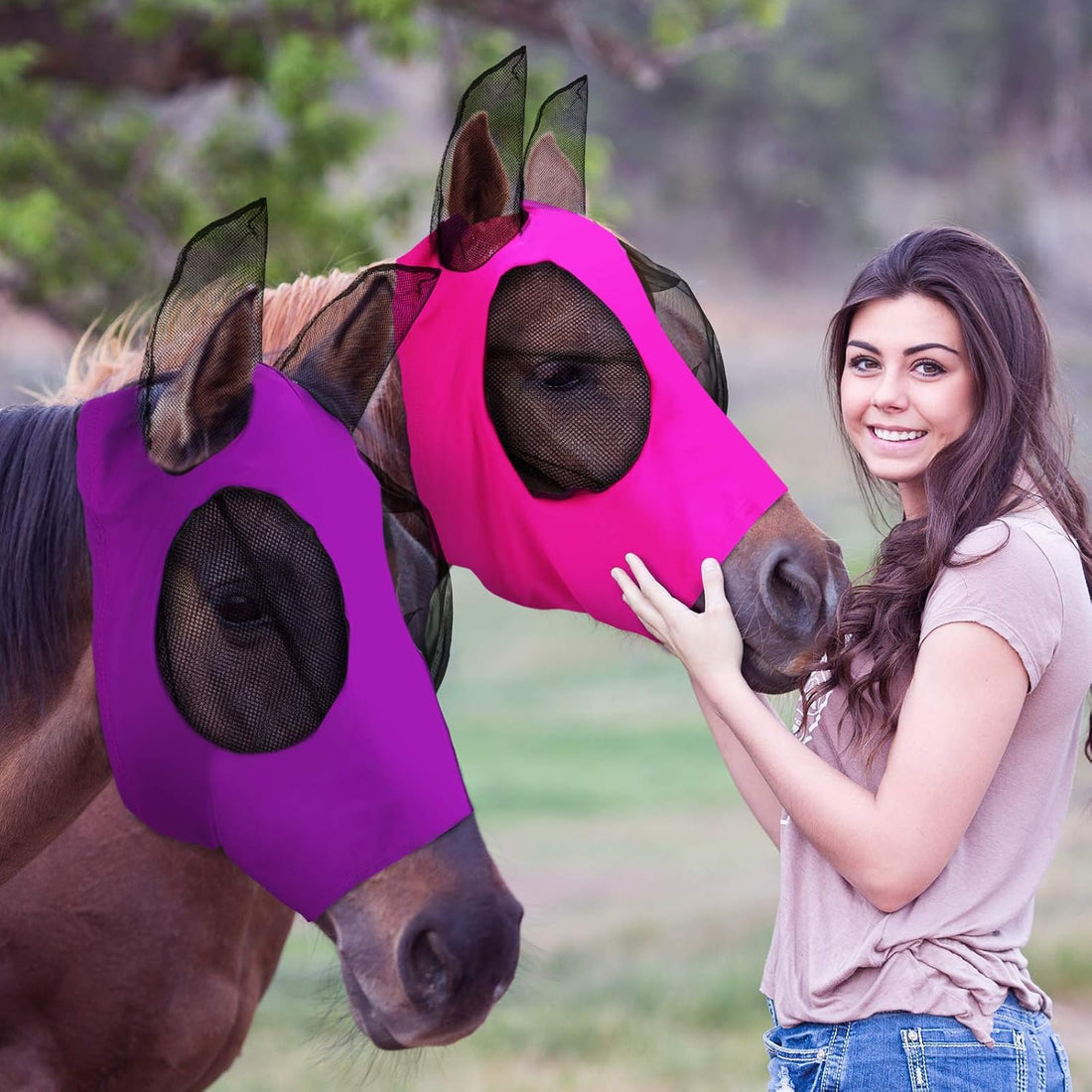 Weewooday 2 Pcs Mesh Horse Fly Mask with Ears, M