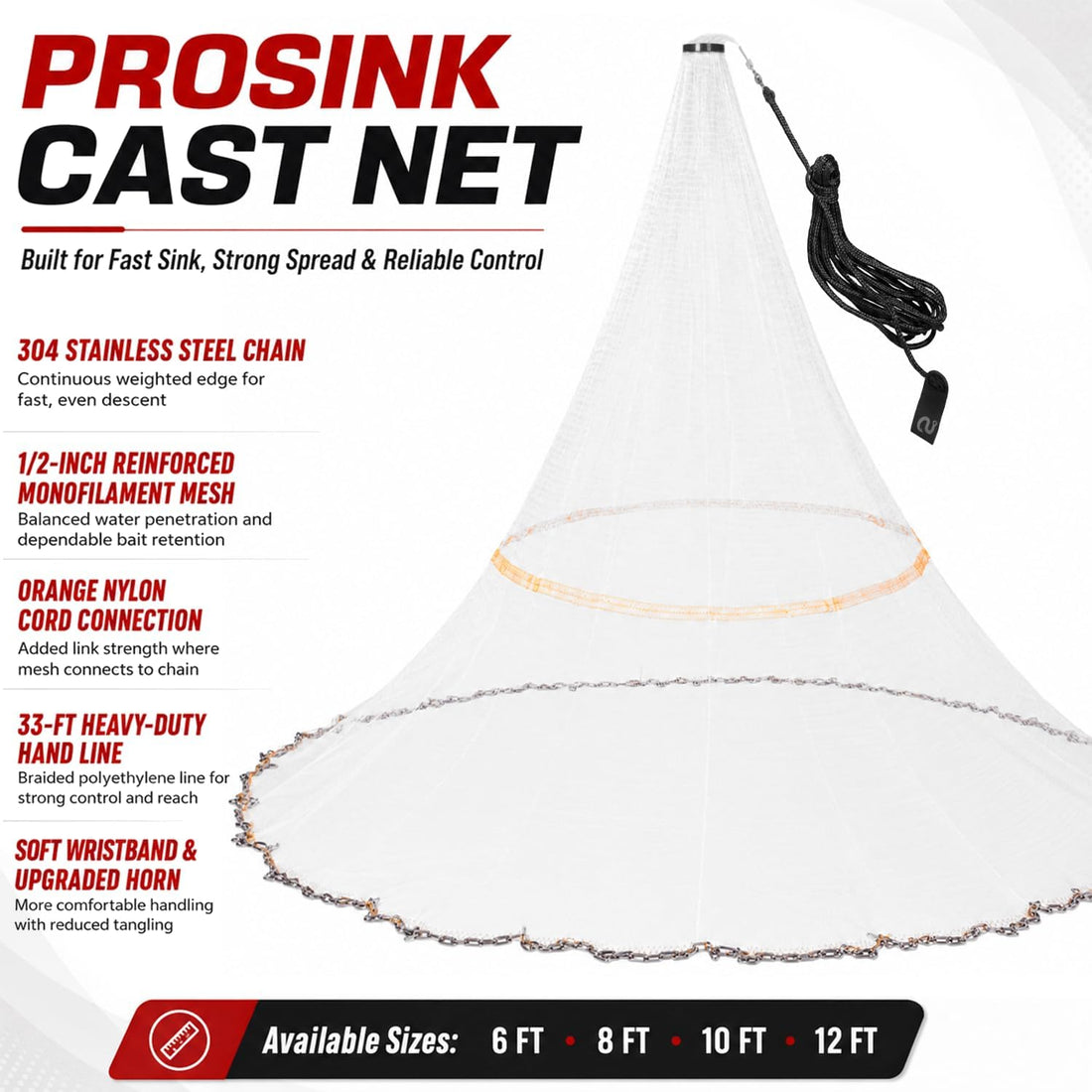 1.2 lb/ft Chain Cast Net, Throw Net with 304 Stainless Steel Chain