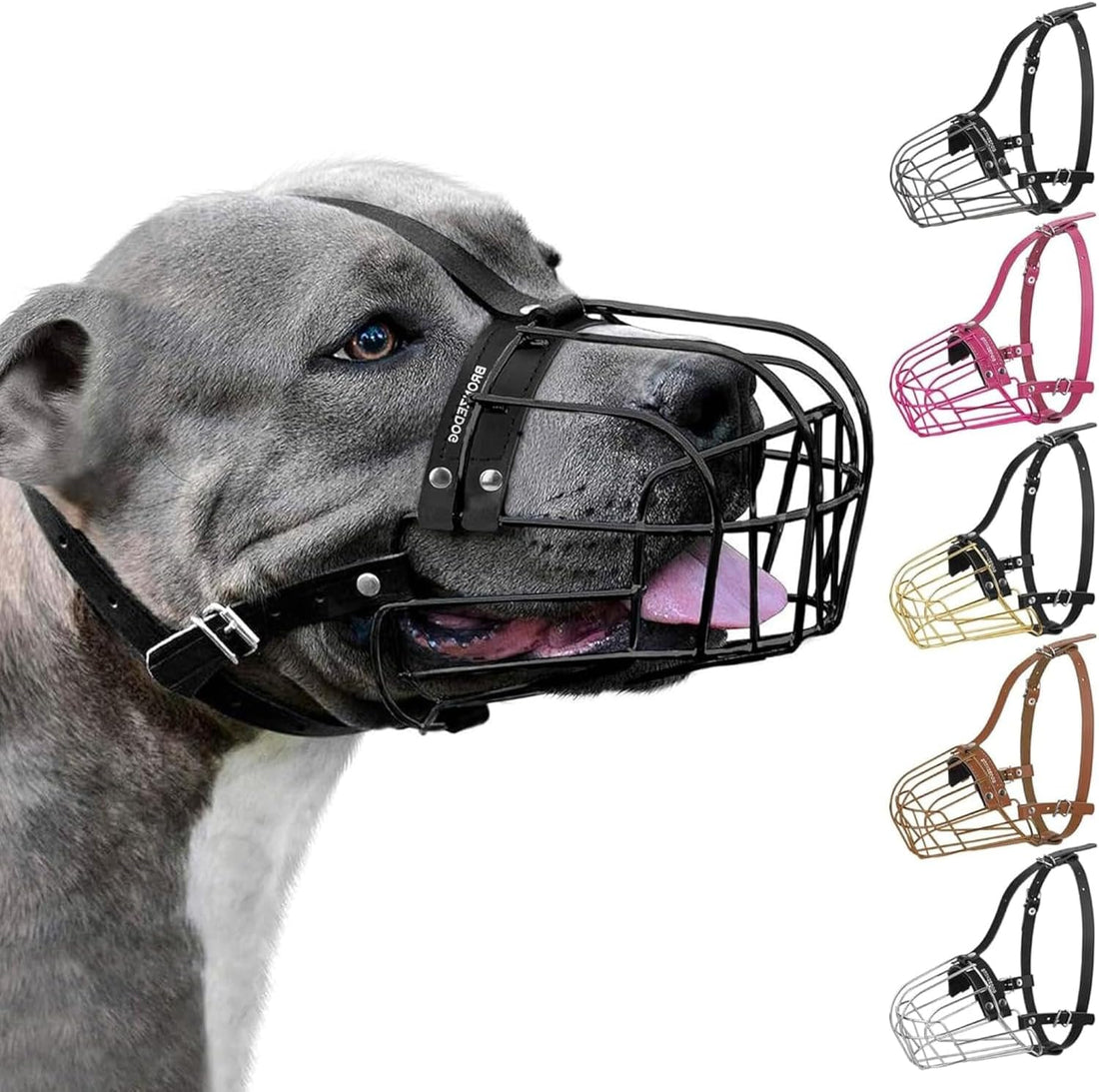 BRONZEDOG Pitbull Wire Basket Muzzle for Amstaff, Large Dogs (Steel)