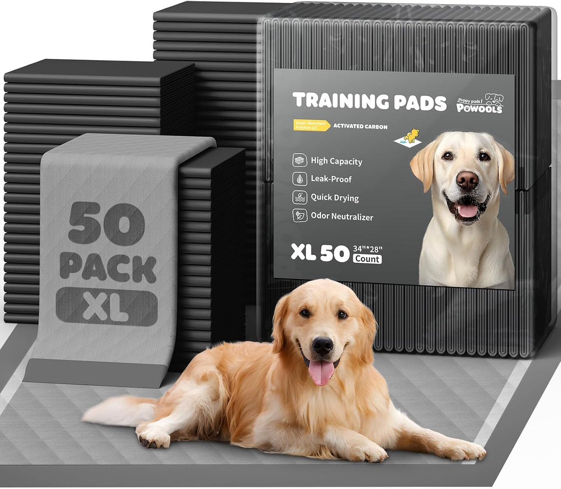 Powools Charcoal Puppy Pads for Dogs, 34 x 28 in, 6-Layer, 100-Pack