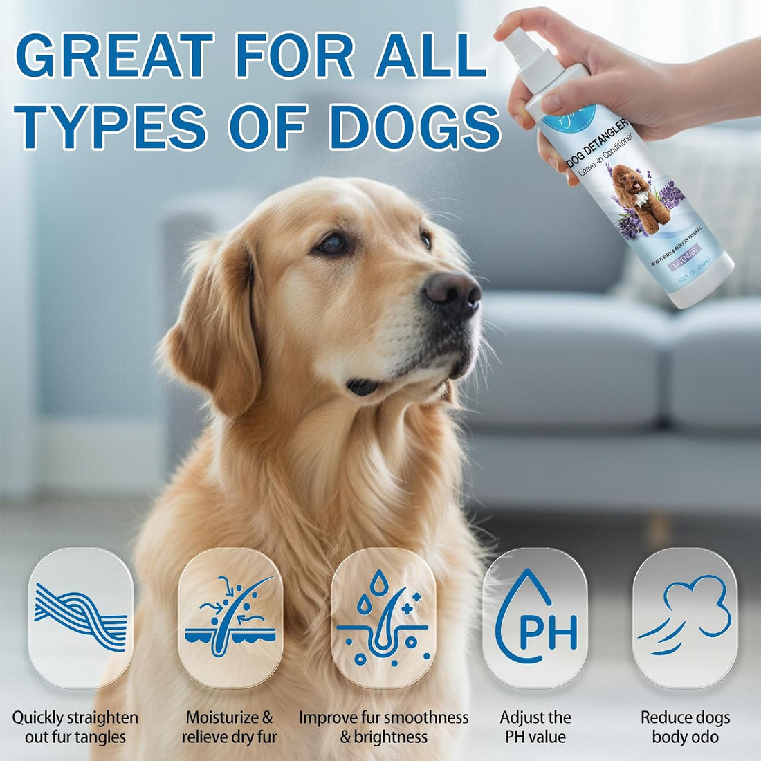 Pjordo Dog Detangler Spray, Natural Dog Leave in Conditioner Spray