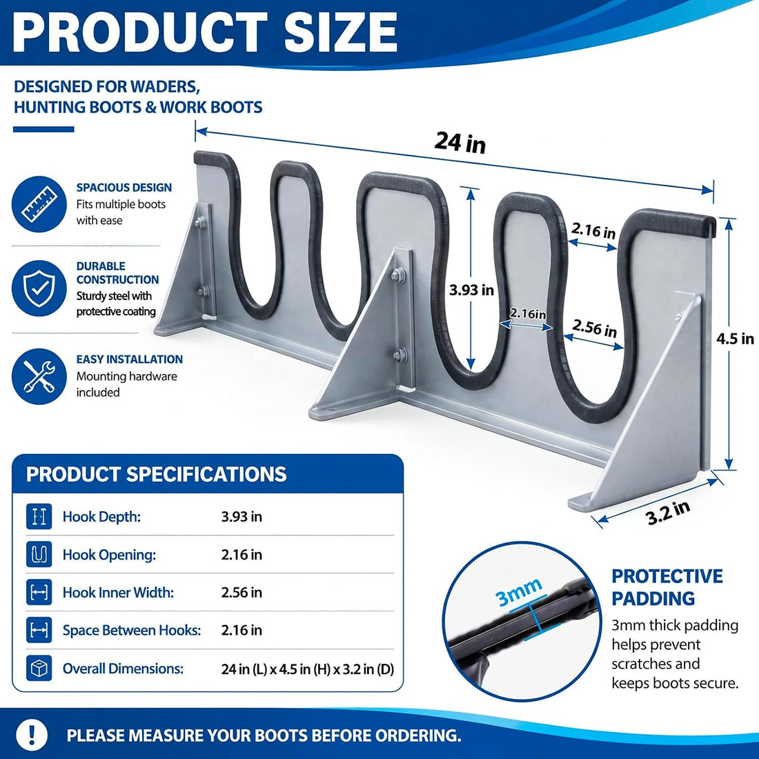 Zonon Wader Hanger Steel Boot Hanger Wall Mount