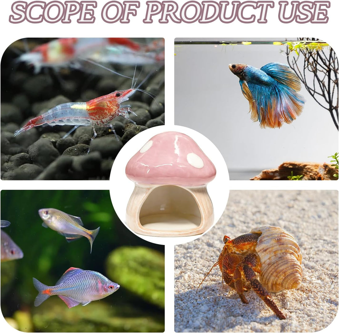 Betta Fish Tank Accessories, 4.33" Ceramic Mushroom Aquarium Decor