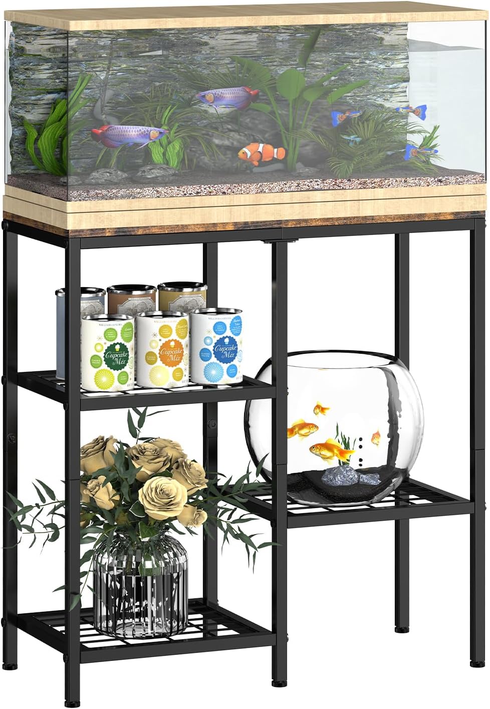 20 Gallon Fish Tank Stand, Metal Aquarium Stand, with 3-Tier Shelf