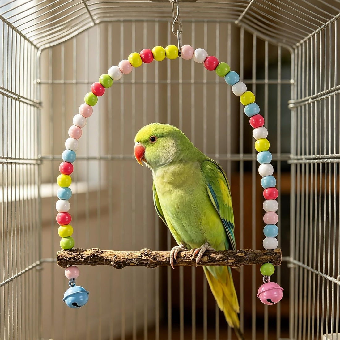 Wooden Bird Swing, 9 Inches Hanging Birds Cage Perches with Playing