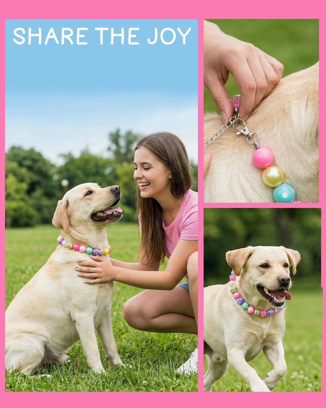 Pearl Bead Dog Collar Necklace with 20 Chunky Beads, Adjustable Chain