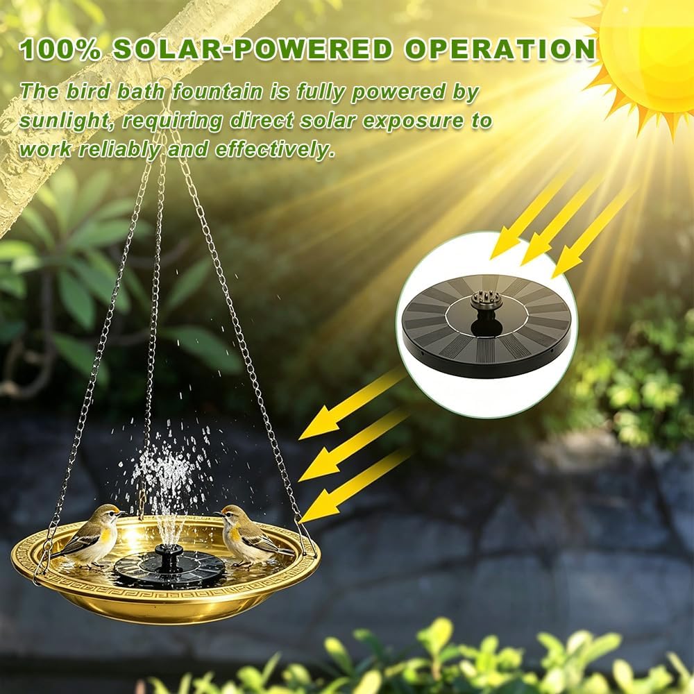 10.42 Inch Extra Deep Hanging Bird Bath with Solar Fountain