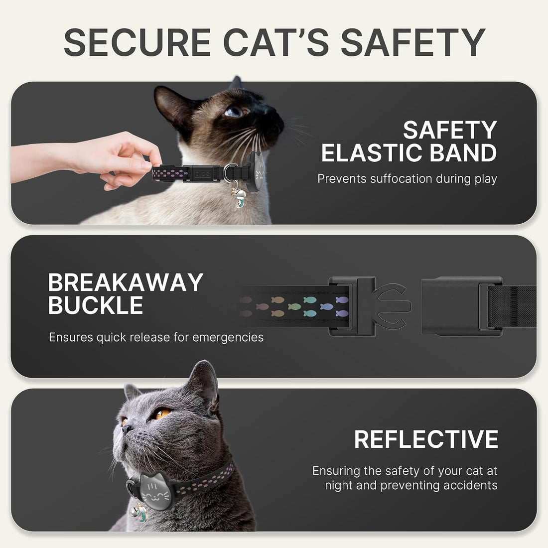 AirTag Cat Collar, Reflective Breakaway Collar