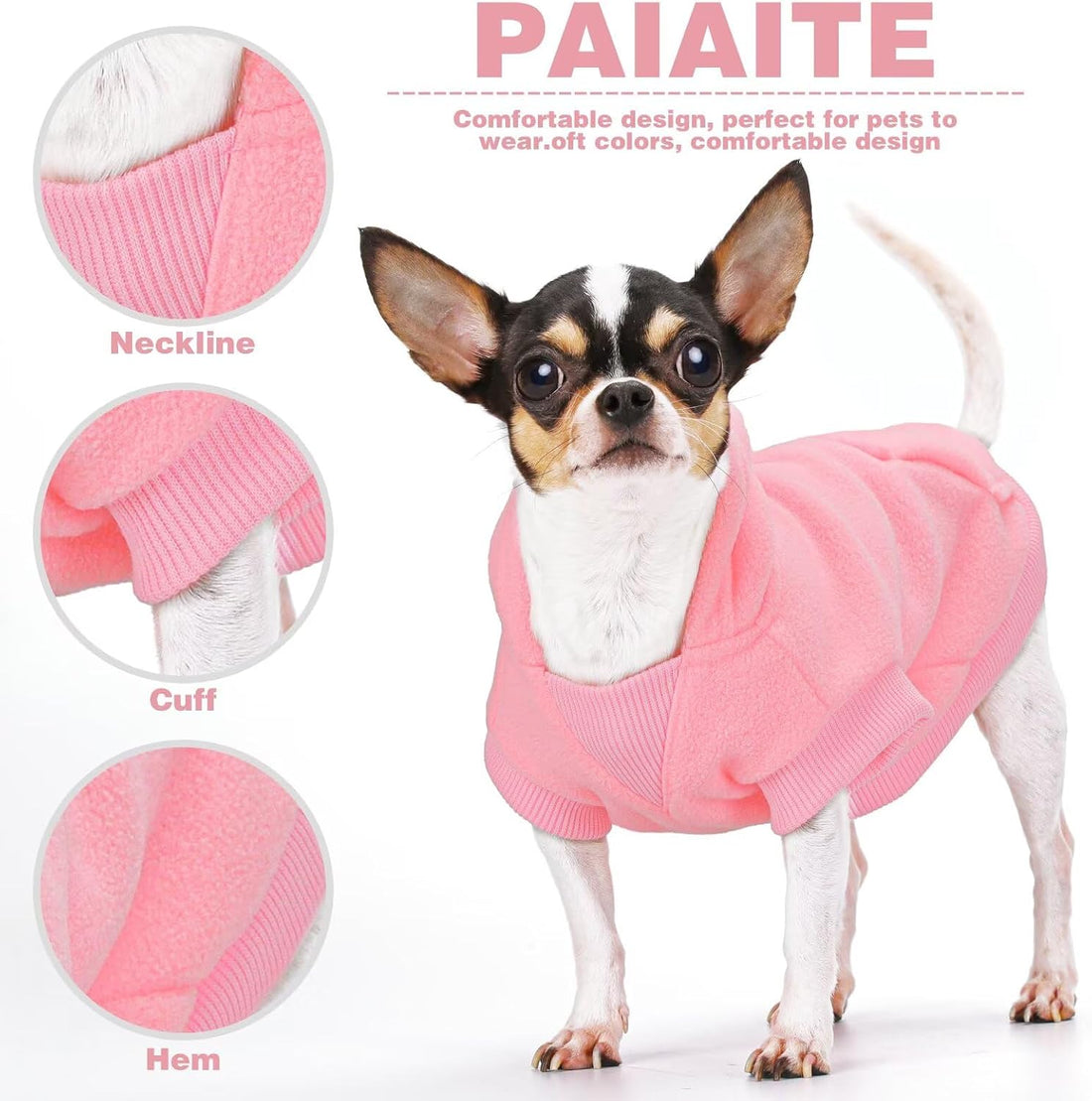 Paiaite Small Dog Hoodie Sweater Sleeveless with Pockets & Hat