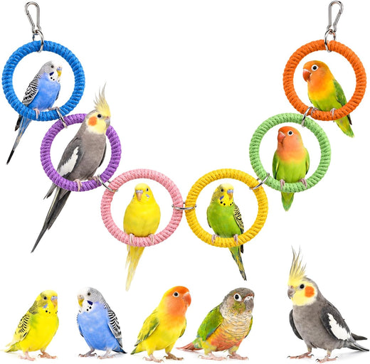 6-Ring Bird Swing Toy for Cage, Hanging Bird Rope Perch Toy