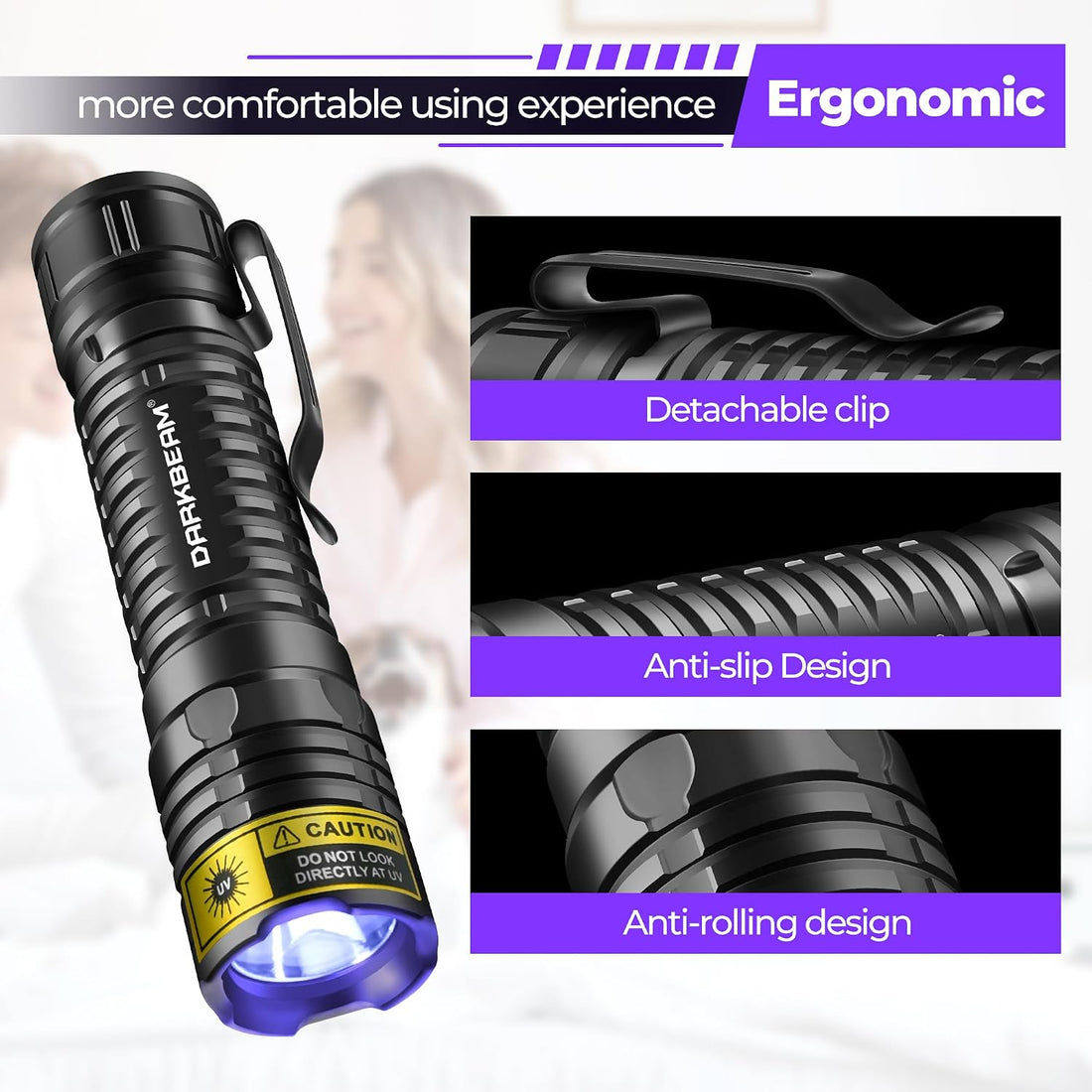 DARKBEAM UV Flashlight 395nm LED Black Light Woods Lamp Ultraviolet