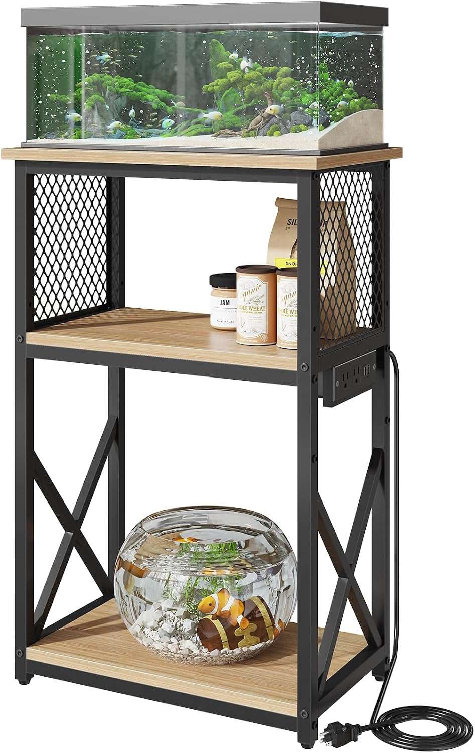 HavenlyYouth 10 Gallon Fish Tank Stand with Power Outlet