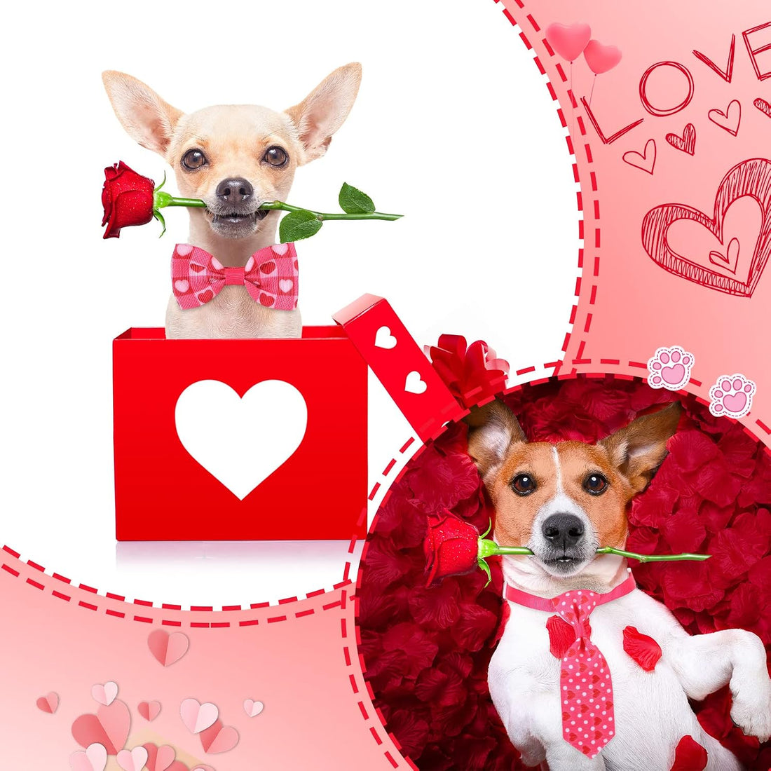 Chunful 100 Pcs Valentine's Dog Bow Ties St. Patrick's Day Dog