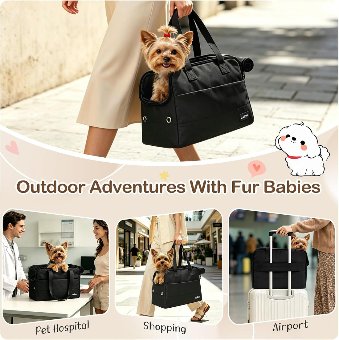 VavoPaw Dog Purse Carrier for Small Dogs,Puppy Travel Tote Bag Up