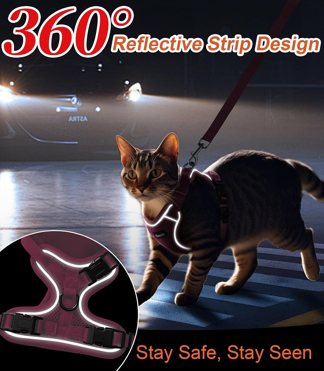 Cat Harness and Leash for Walking Escape Proof Soft Adjustable Cat