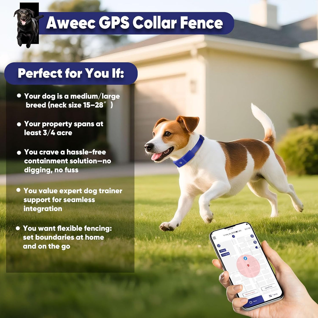 GPS Wireless Dog Fence, Electric Fence System with Training Collar