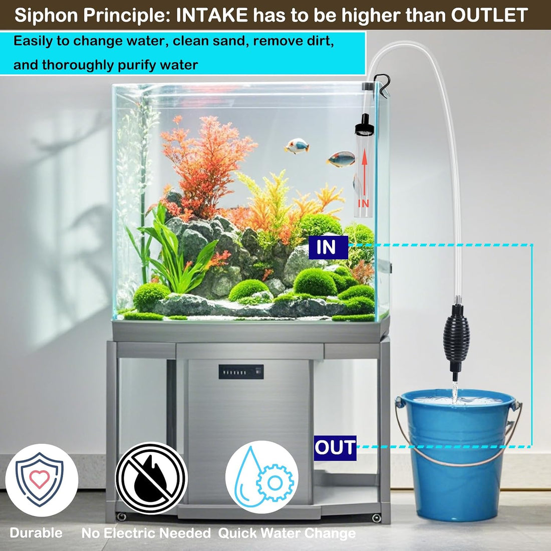 4.3ft Aquarium Siphon Vaccum Cleaner Fish Tank Water Changer Kit