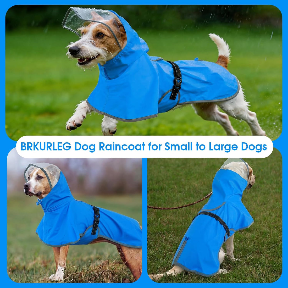 BRKURLEG Dog Raincoat, Waterproof Rain Jacket with Clear Hood