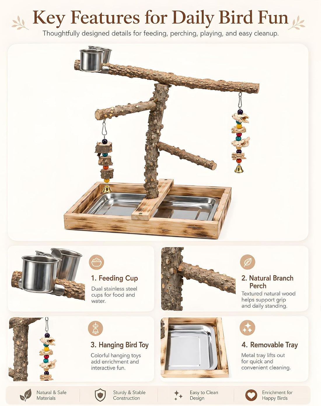 Bird Playground Perch Stand for Parakeets & Conures