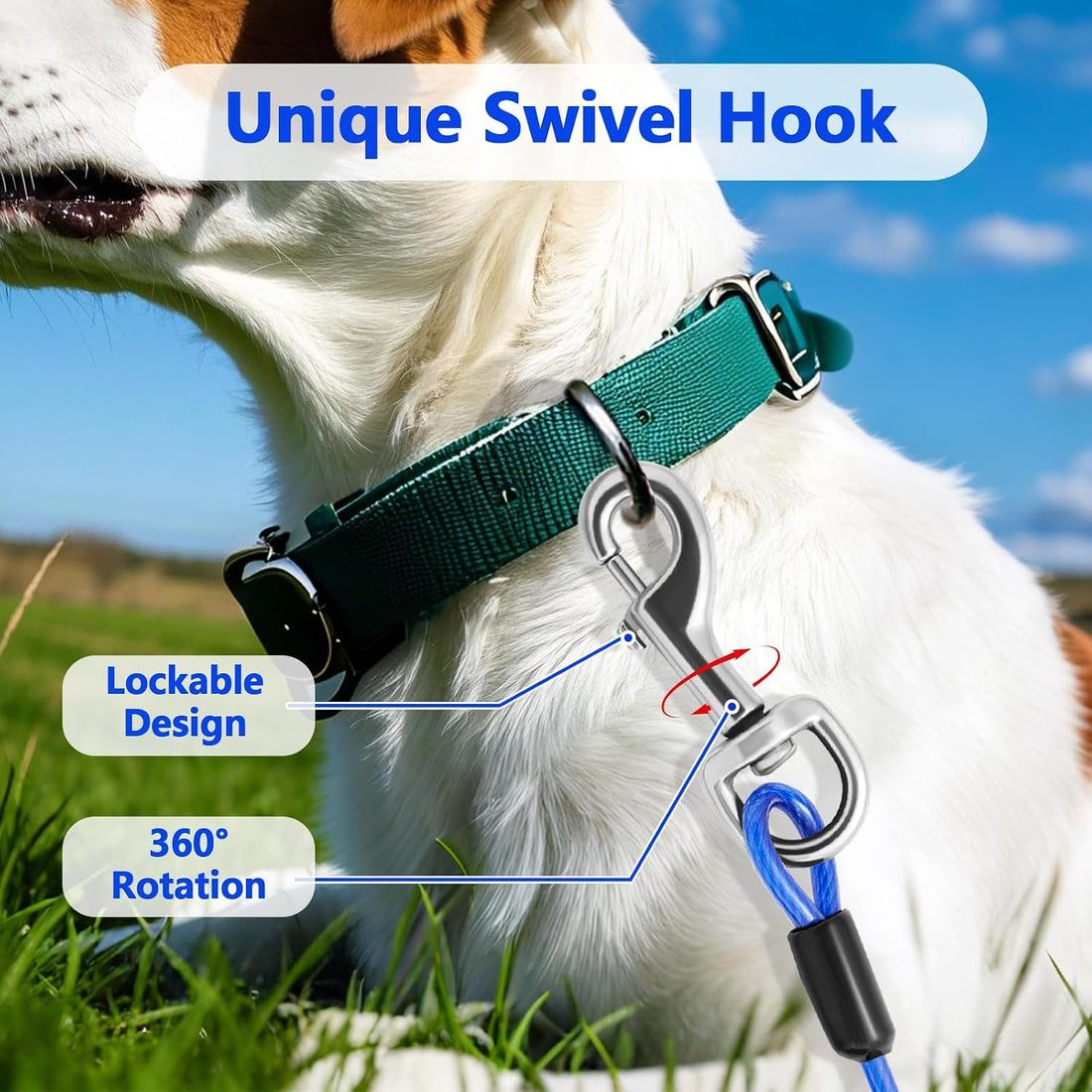 Heavy Duty Dog Tie Out Cable and Stake,30FT Rust Proof Dog Tether