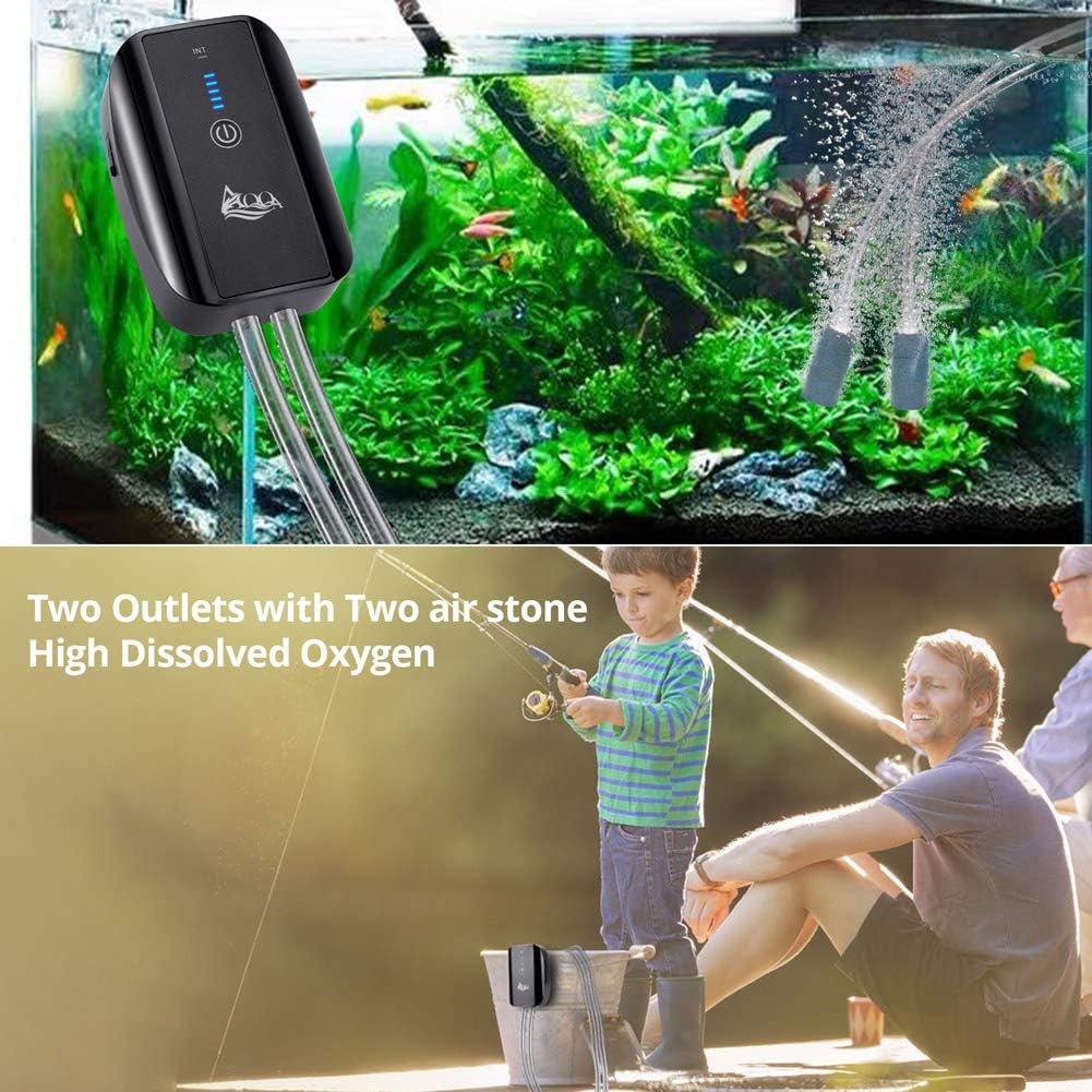 AQQA Aquarium Air Pump Battery Powered USB Rechargeable Aerator