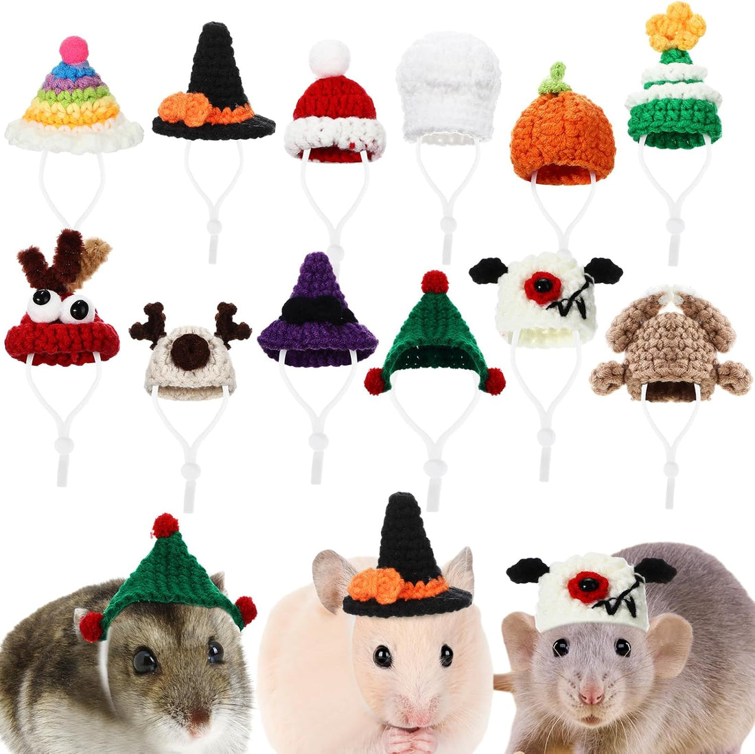 Silkfly 12 Pcs Mini Pet Hat, Crochet Hat for Small Animals, Fresh