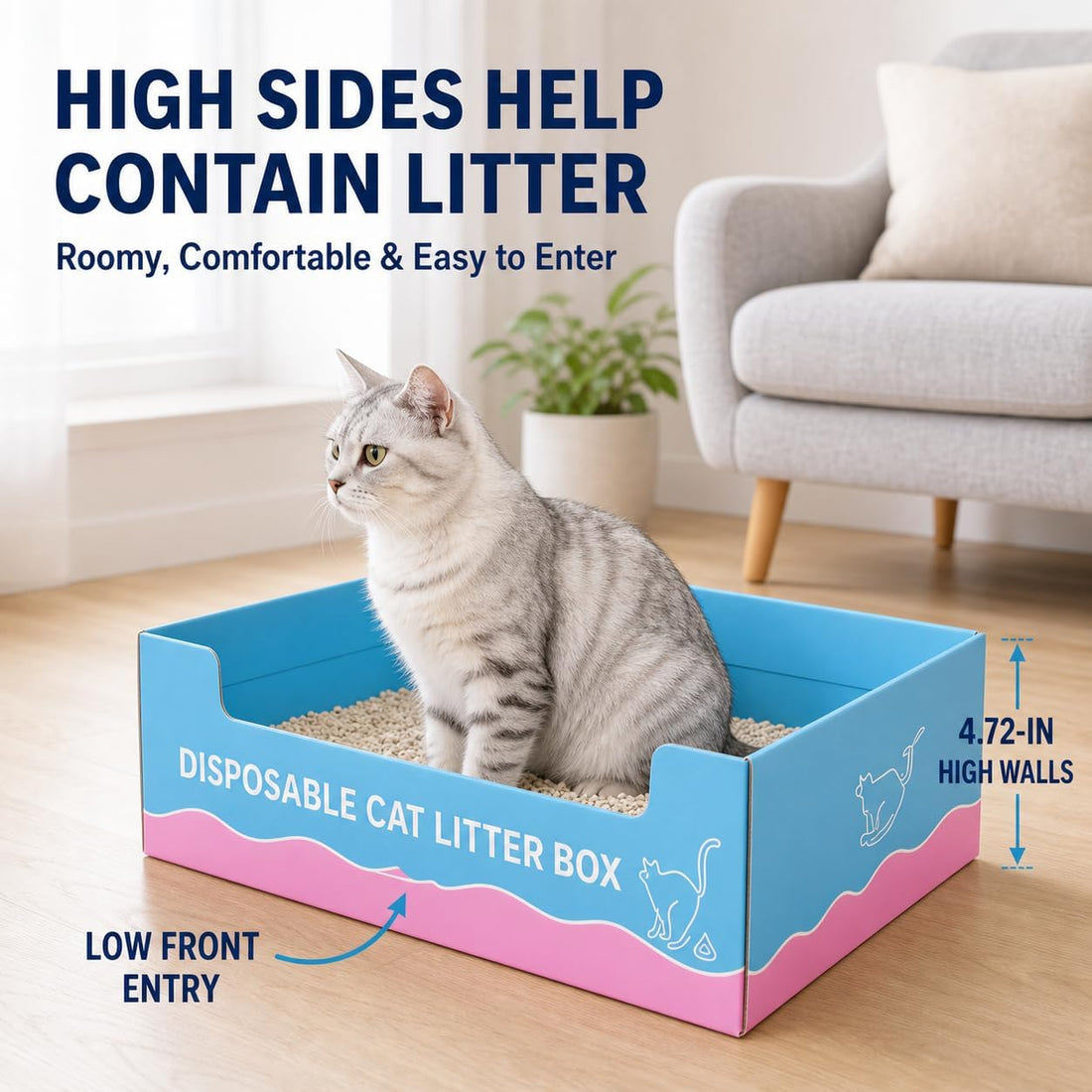 3 Pack Disposable Cat Litter Boxes, 15.3 x 11.4 x 4.7 inch