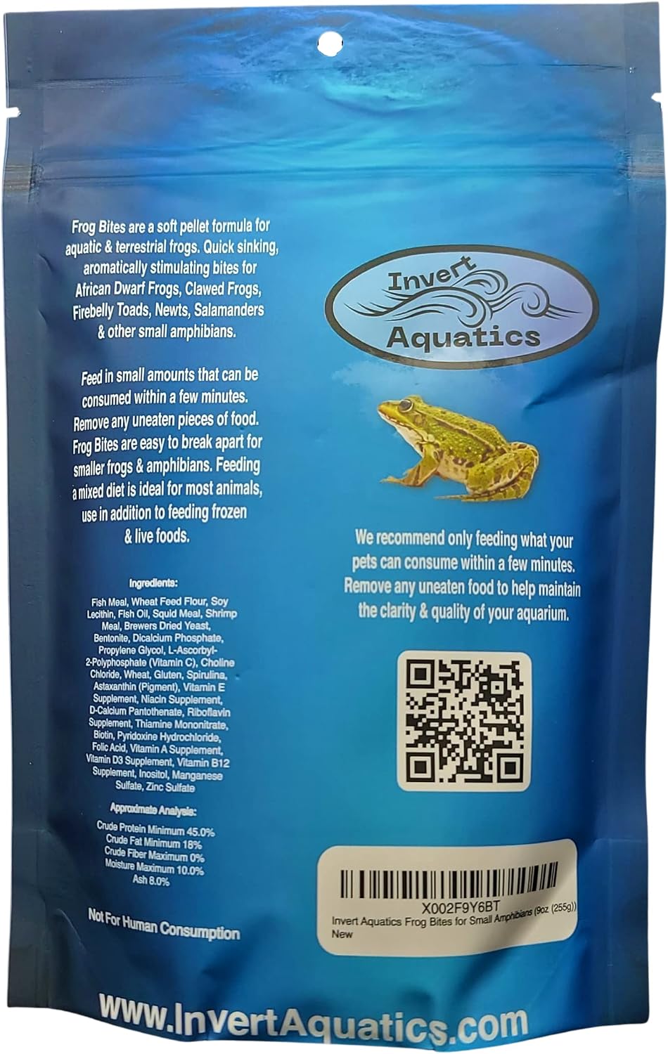 Invert Aquatics Frog Bites - Moist Pellet Sinking Diet for Frogs