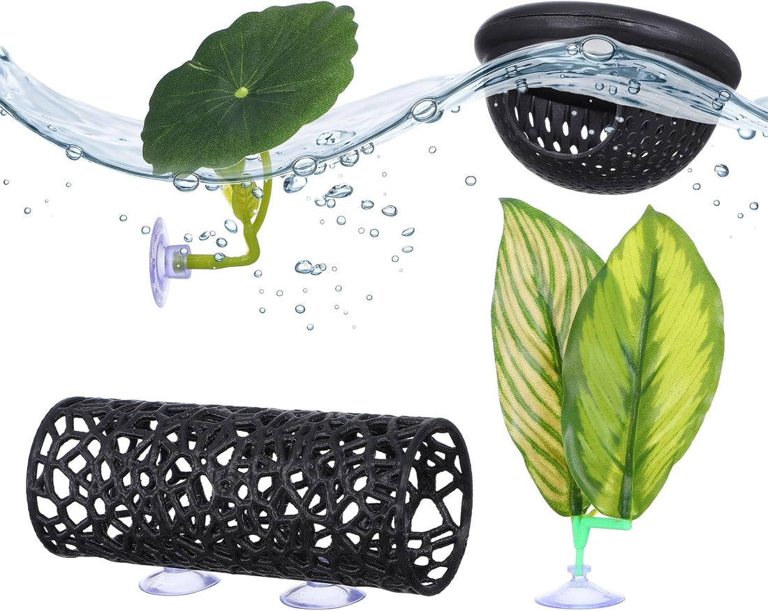 Amabro 4Pcs Betta Fish Hammock Tunnel Set Float Cave Leaf Pads