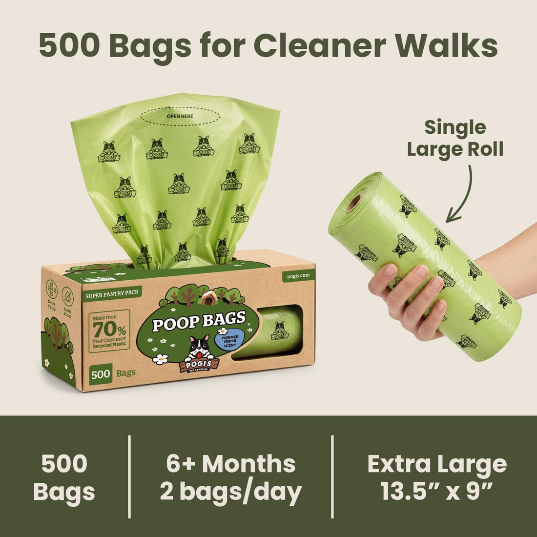 Pogi's Poop Bags – Large, Leak-Proof Dog Waste Bags for Yard or Home