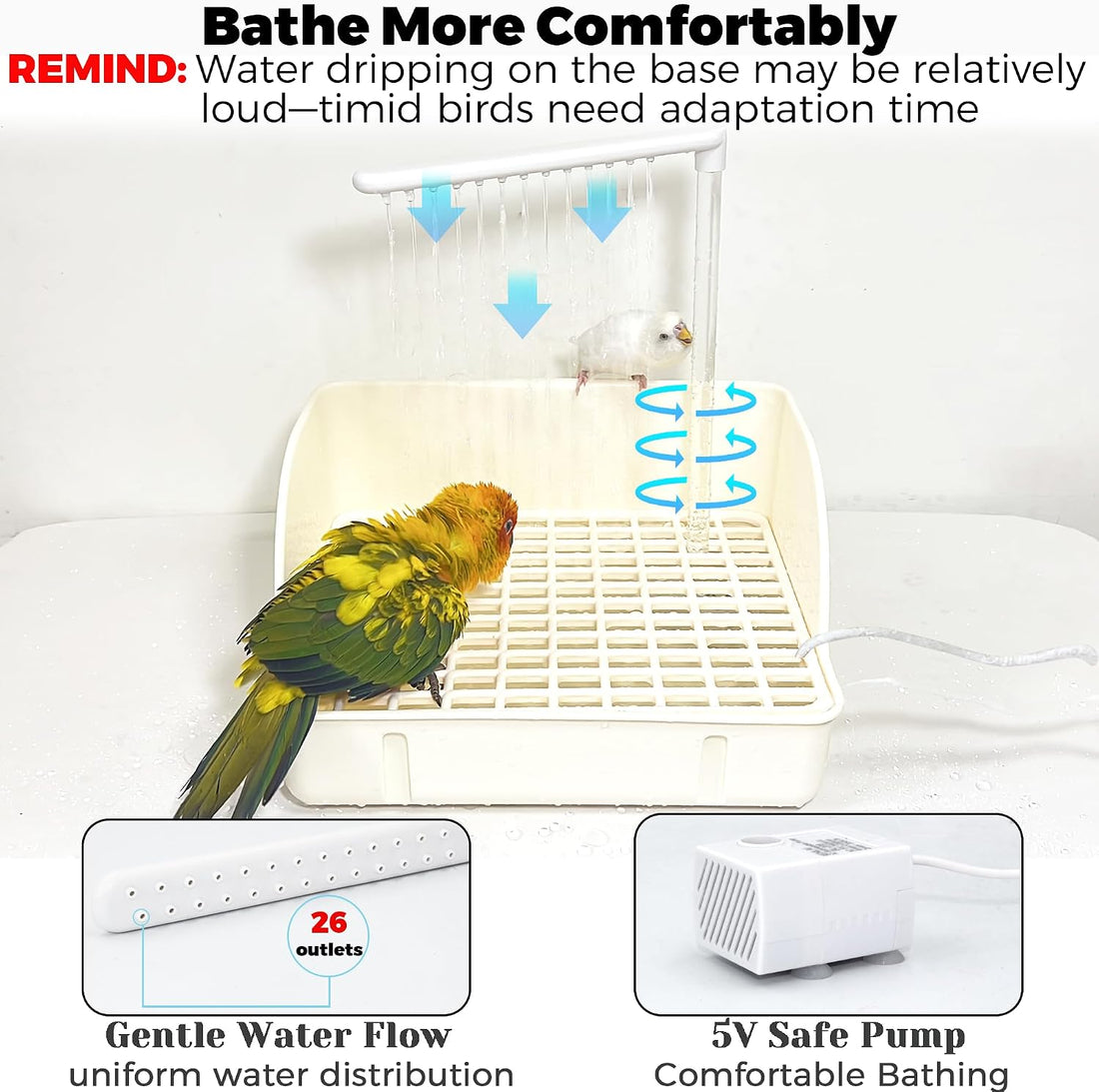 Automatic Parakeet Bird Bath with Pump, Large Bird Shower Fountain